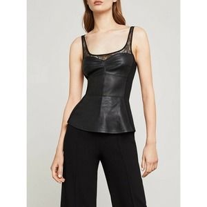 Parker Leather and Sheer Striped Peplum Tank Top